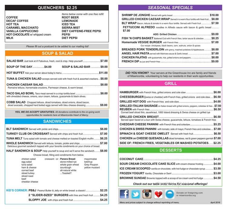 Greenhouse Inn Restaurant - Chicago, IL menu_pic