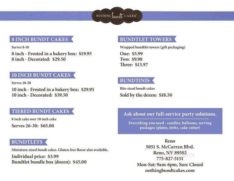 Nothing Bundt Cakes - Reno, NV menu_pic