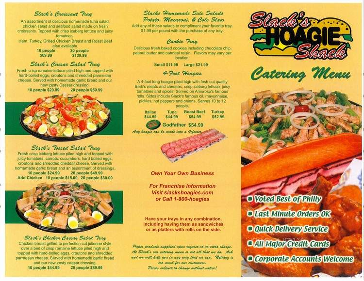 Slacks Hoagie Shack - Huntingdon Valley, PA menu_pic