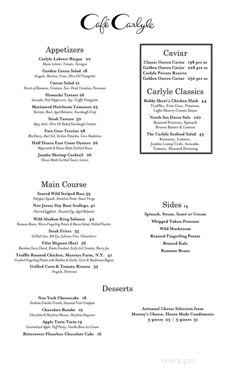 Cafe Carlyle - New York, NY menu_pic