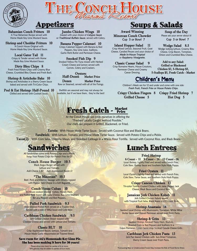 Conch House Restaurant - St Augustine, FL menu_pic