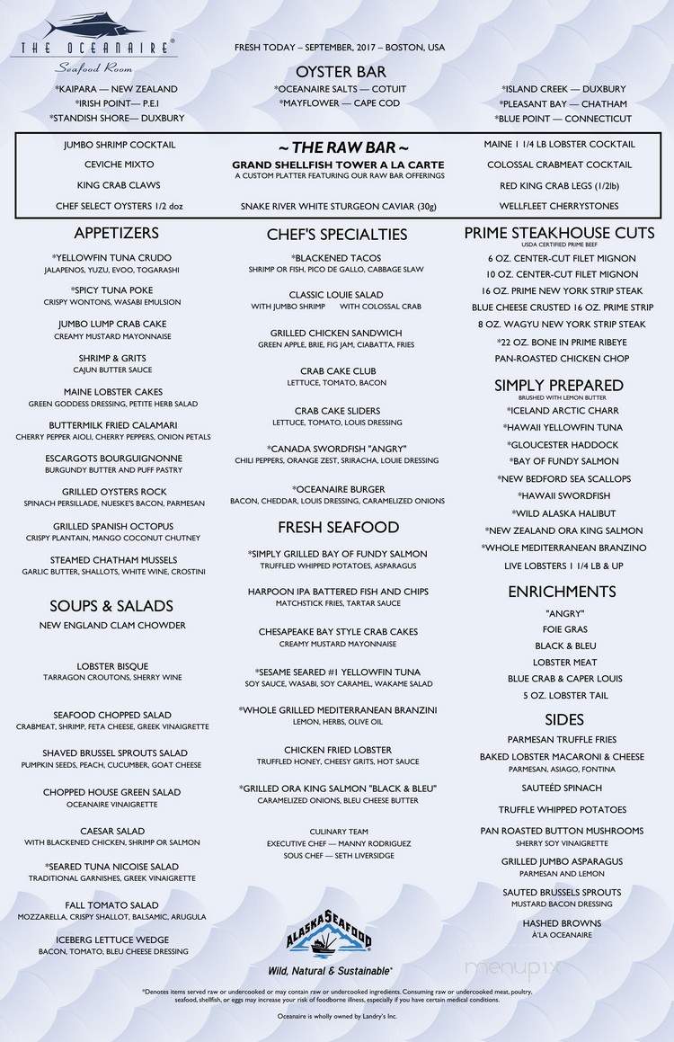 Oceanaire Seafood Room - Boston, MA menu_pic