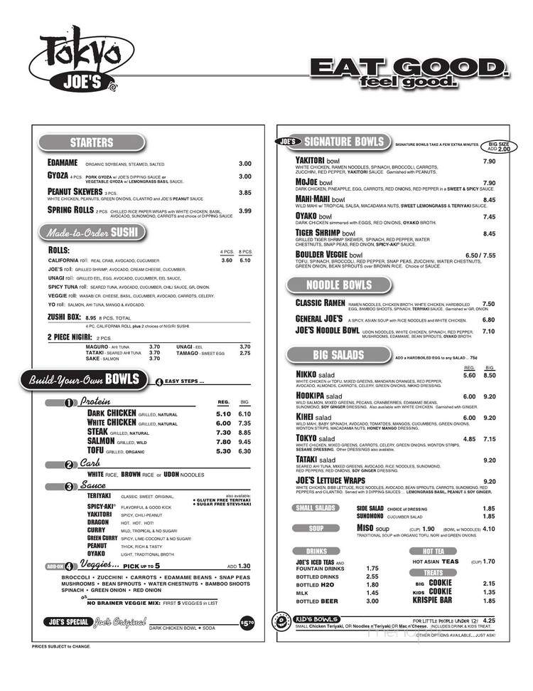 Tokyo Joes - Denver, CO menu_pic