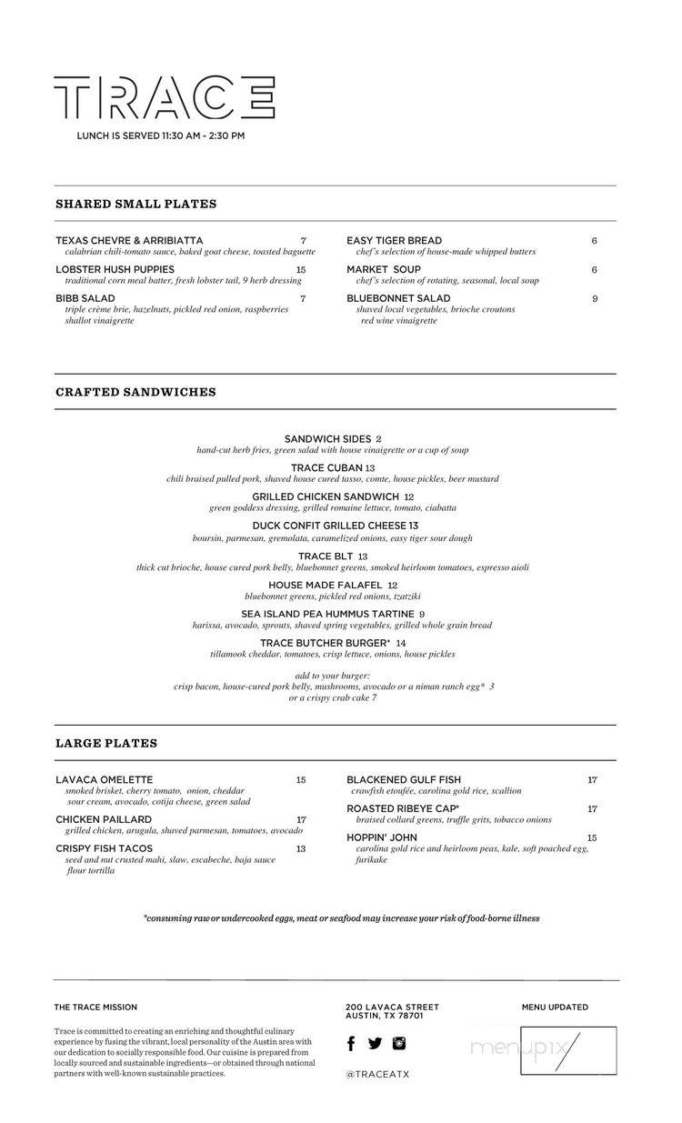 Trace - Austin, TX menu_pic