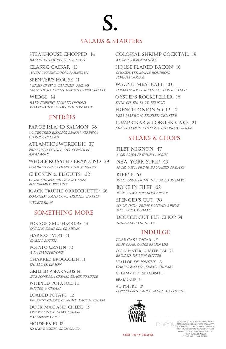 Spencers for Steaks and Chops - Orlando, FL menu_pic
