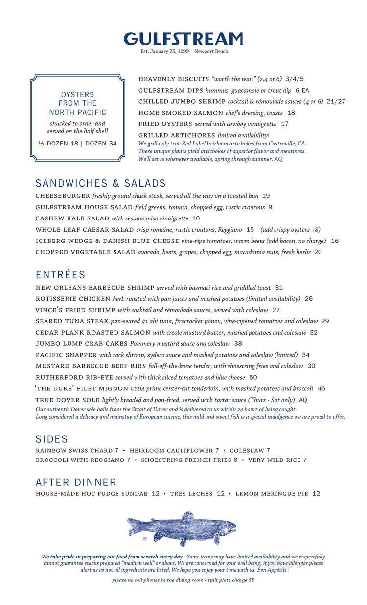 Gulfstream - Newport Beach, CA menu_pic