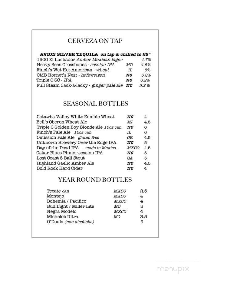1900 Mexican Grill - Charlotte, NC menu_pic