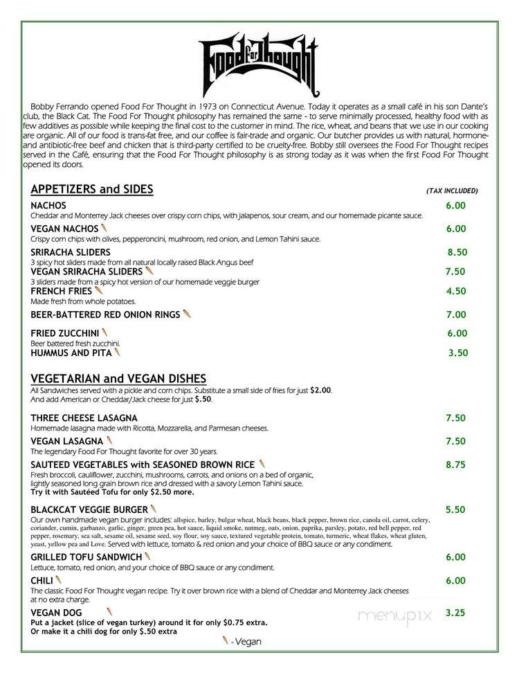 Food For Thought - Washington, DC menu_pic