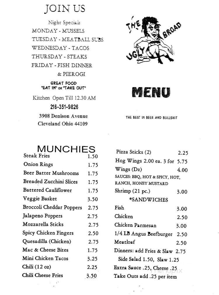 Ugly Broad Tavern - Cleveland, OH menu_pic