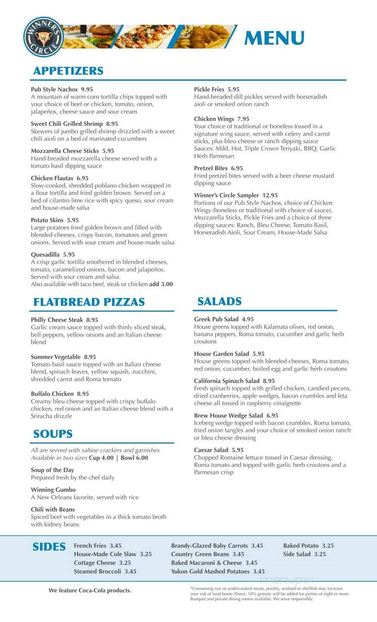 Hoosier Park's Winner's Circle Pub, Grille OTB - Indianapolis, IN menu_pic
