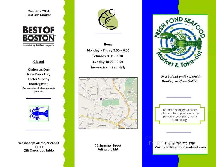 Fresh Pond Seafood Market Take-Out - Arlington, MA menu_pic