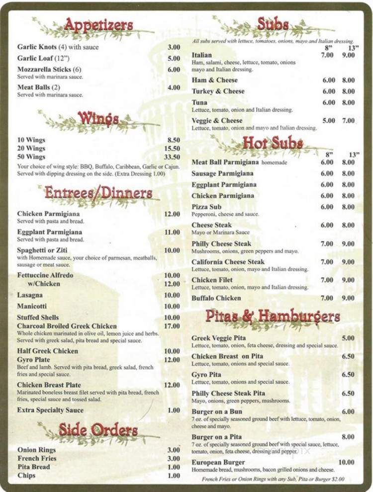 Primavera Pizza - Matthews, NC menu_pic