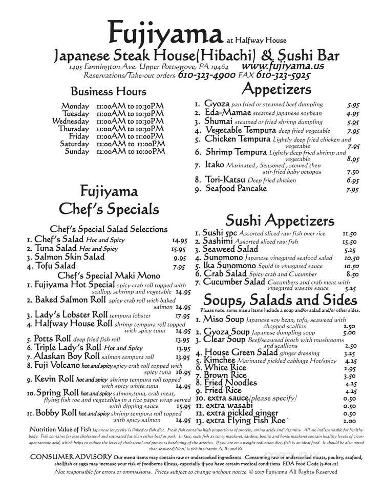 Fujiyama Japanese Restaurant - Bristol, PA menu_pic