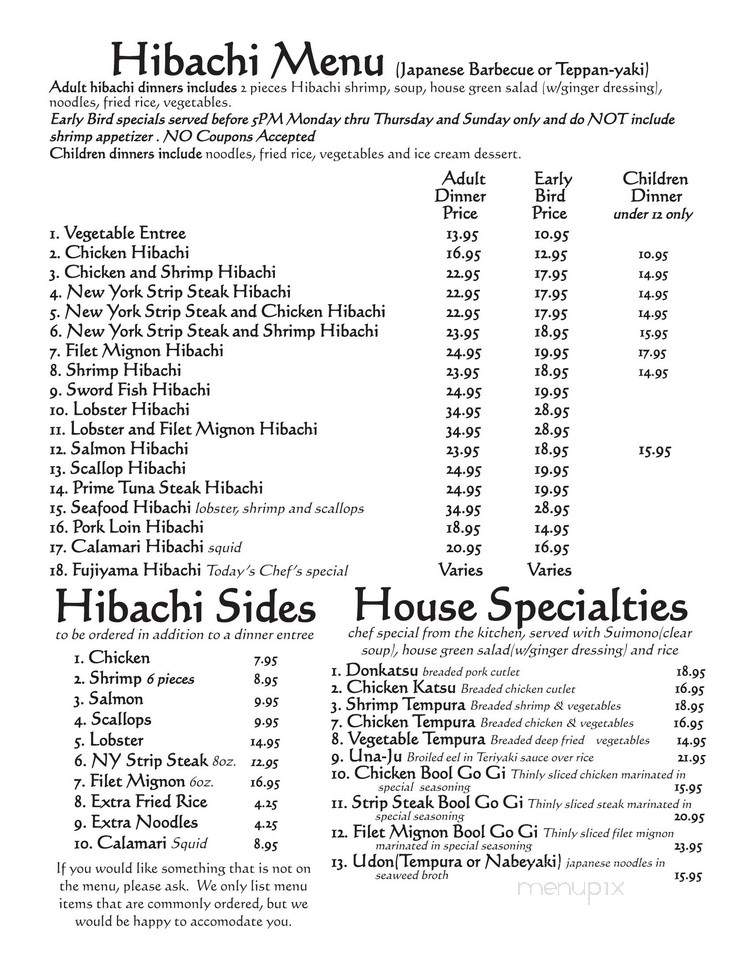Fujiyama Japanese Restaurant - Bristol, PA menu_pic