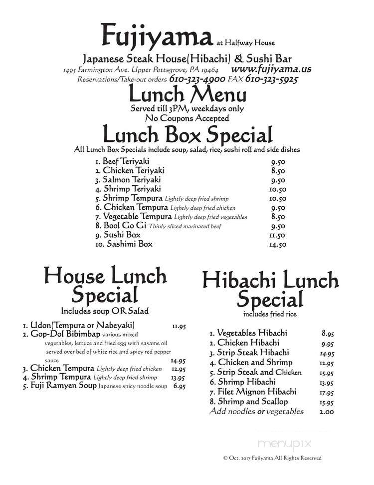 Fujiyama Japanese Restaurant - Bristol, PA menu_pic