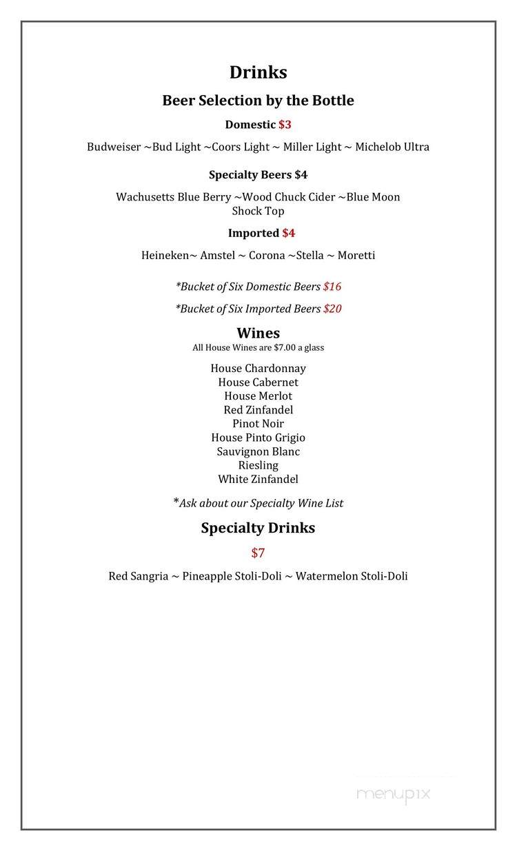 Millonzi's Bar Grille - West Warwick, RI menu_pic