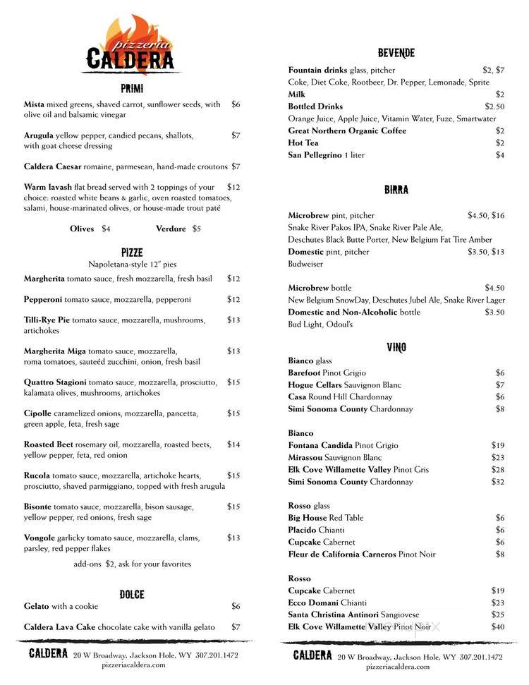 Pizzeria Caldera - Jackson, WY menu_pic