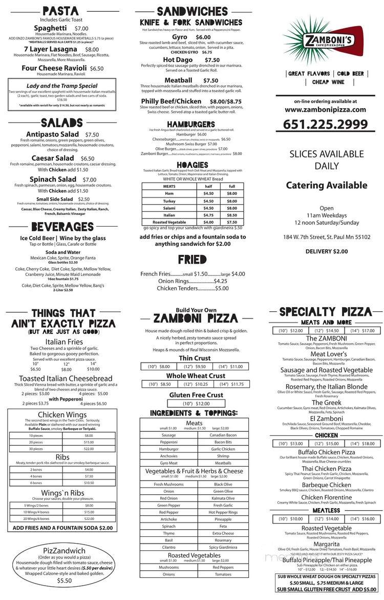Zamboni's Pizza - Arden Hills, MN menu_pic
