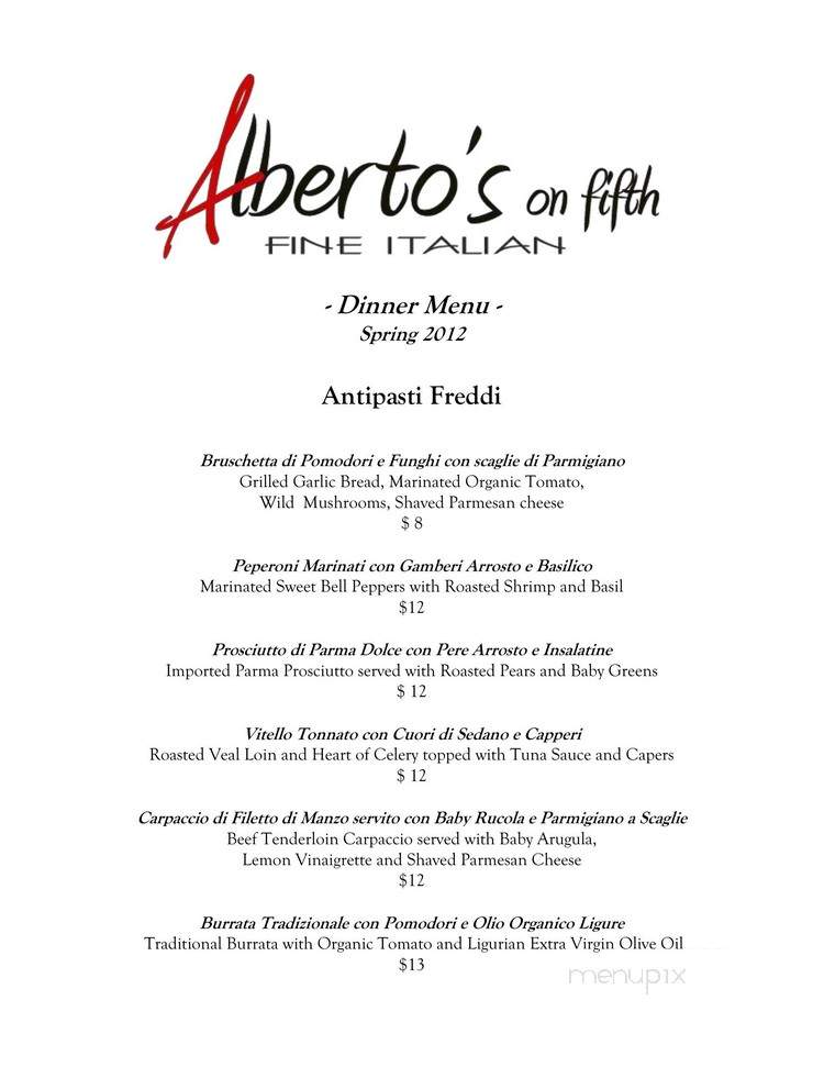 Alberto's on Fifth - Fine Italian Restaurant - Naples, FL menu_pic