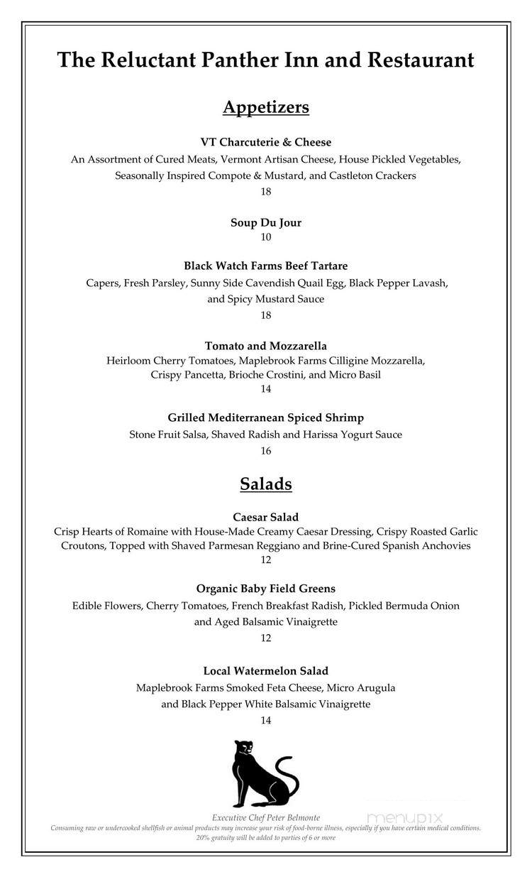 Reluctant Panther Inn and Restaurant - Manchester, VT menu_pic