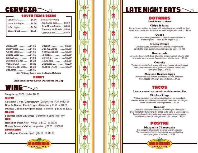 Barriba Cantina - San Antonio, TX menu_pic