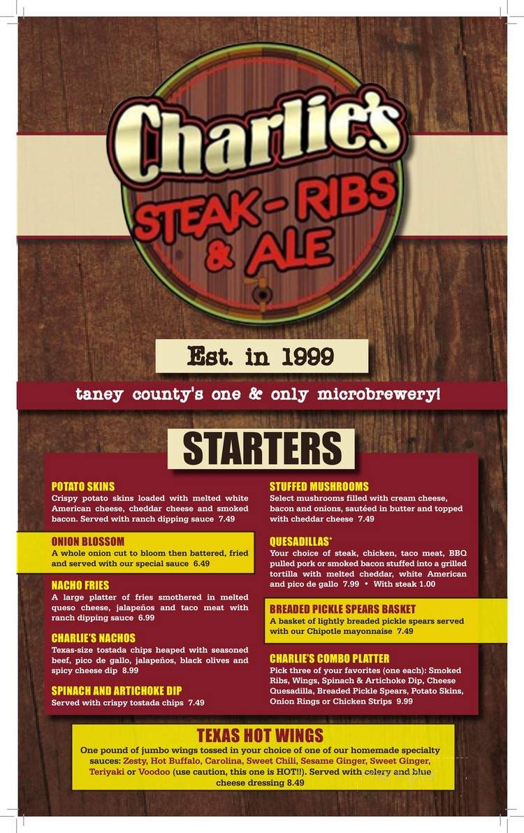 Charlie's Steak Ribs Ale - Lampe, MO menu_pic
