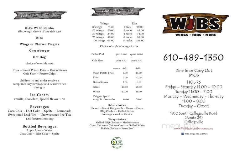 Wibs Wings Ribs and More - Collegeville, PA menu_pic