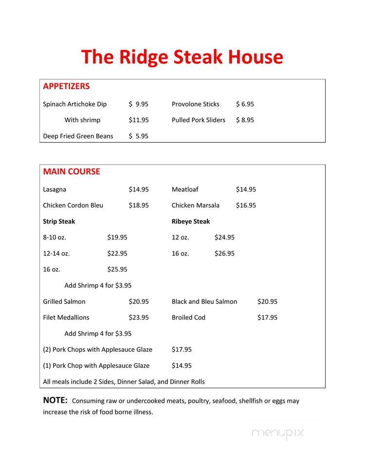 McNulty's Ridge Restaurant - Harmony, PA menu_pic