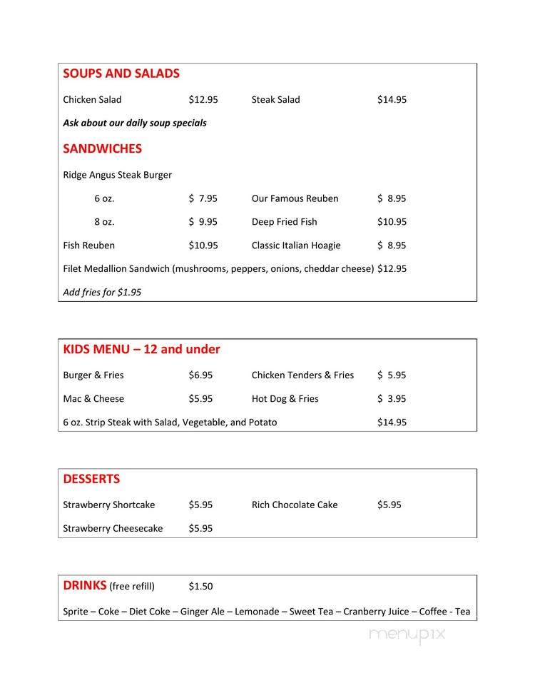 McNulty's Ridge Restaurant - Harmony, PA menu_pic