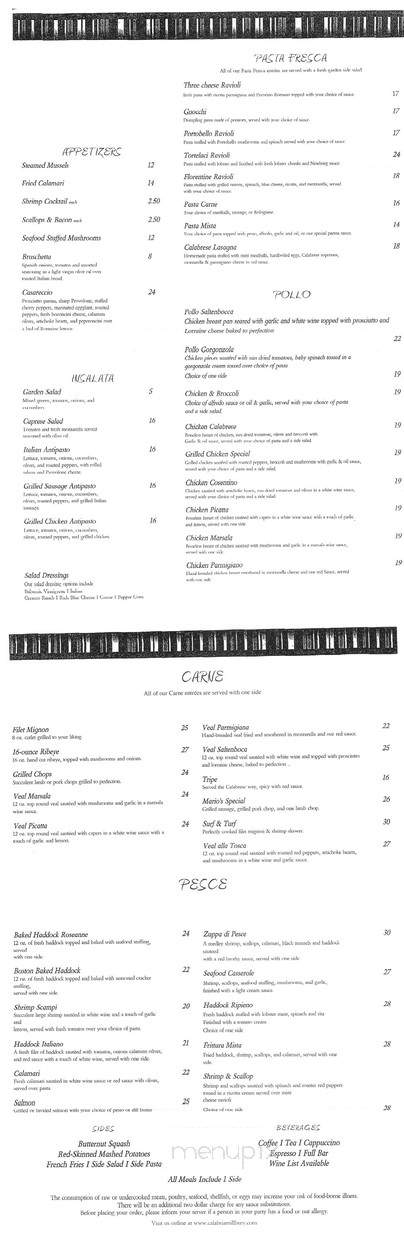 Calabria Ristaurante - Millbury, MA menu_pic