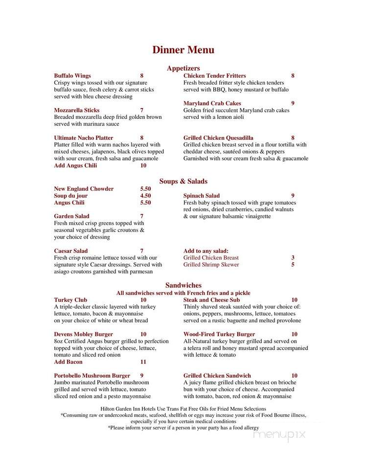 Hilton Garden Inn's Great American Grill - Winchester, VA menu_pic