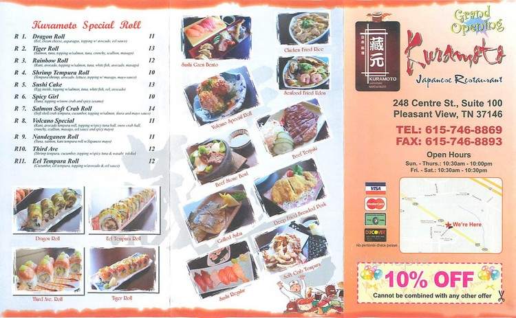 Kuramoto Japanese Restaurant - Pleasant View, TN menu_pic