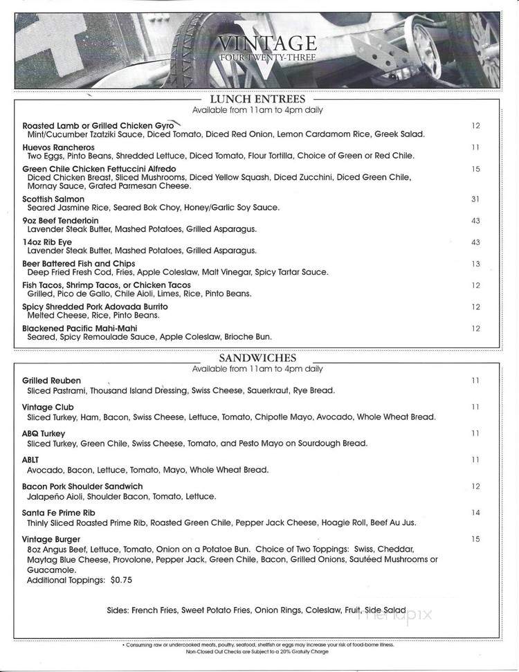 Vintage 423 - Albuquerque, NM menu_pic