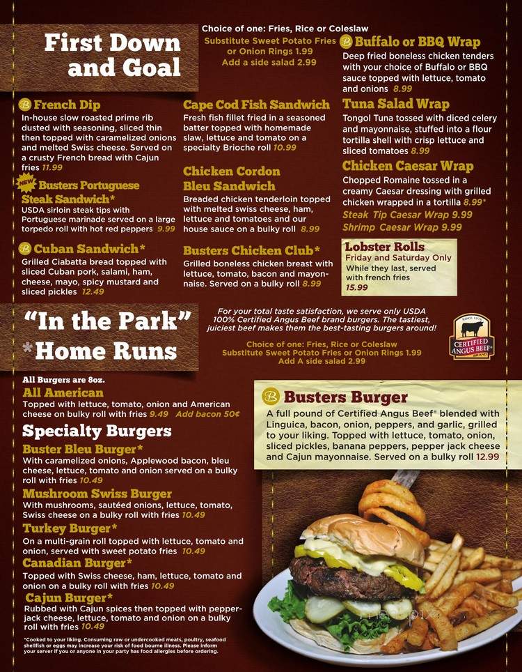 Buster's Bar and Grill - North Dartmouth, MA menu_pic