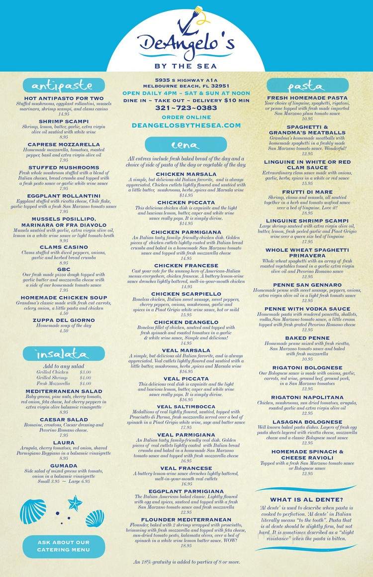 DeAngelo's By The Sea - Melbourne Beach, FL menu_pic