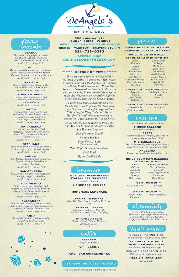 DeAngelo's By The Sea - Melbourne Beach, FL menu_pic