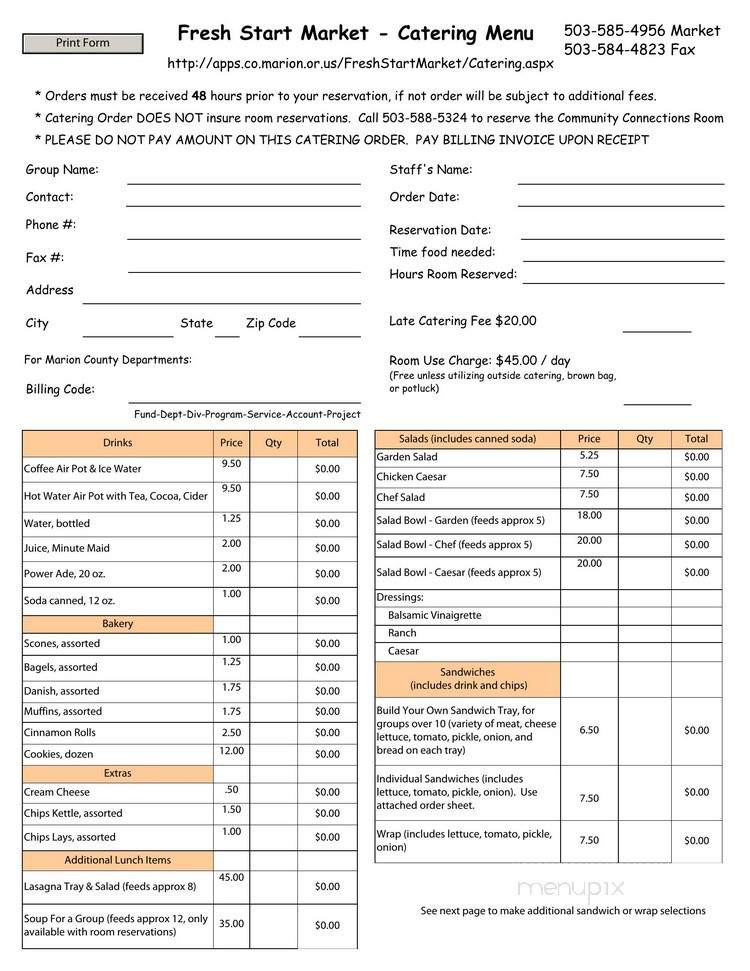 Fresh Start Market and Coffeehouse - Salem, OR menu_pic
