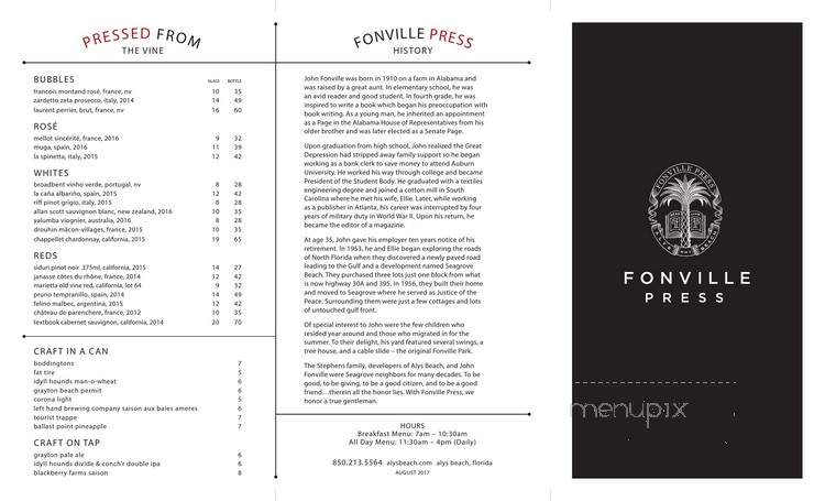 Fonville Press - Panama City Beach, FL menu_pic
