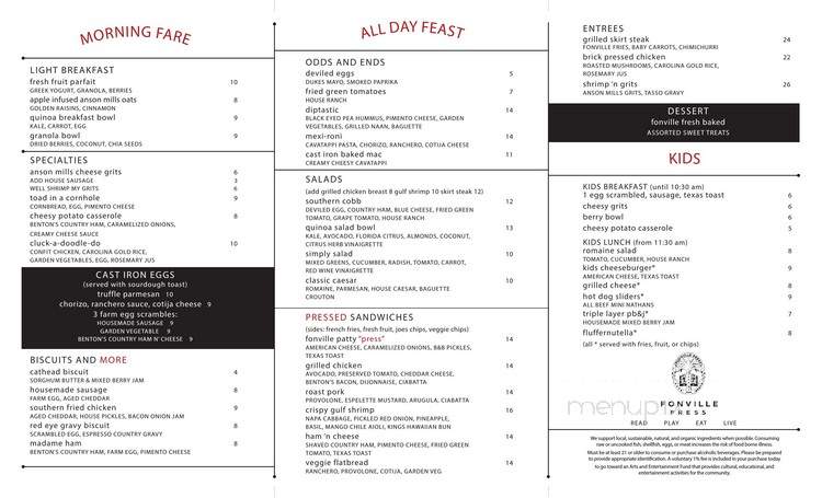 Fonville Press - Panama City Beach, FL menu_pic