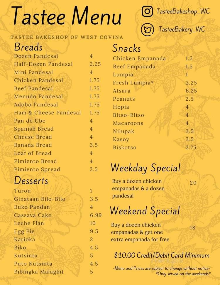 Tastee Bake Shop - West Covina, CA menu_pic