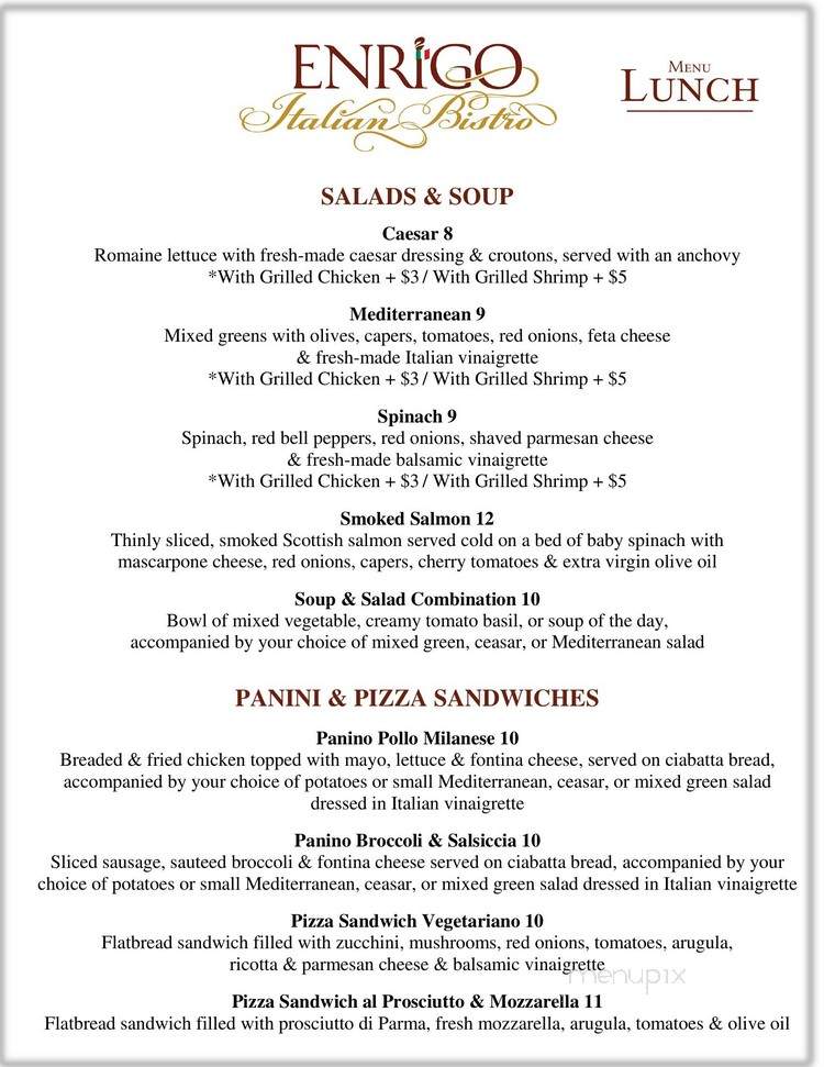 Enrigo Italian Bistro - Cary, NC menu_pic