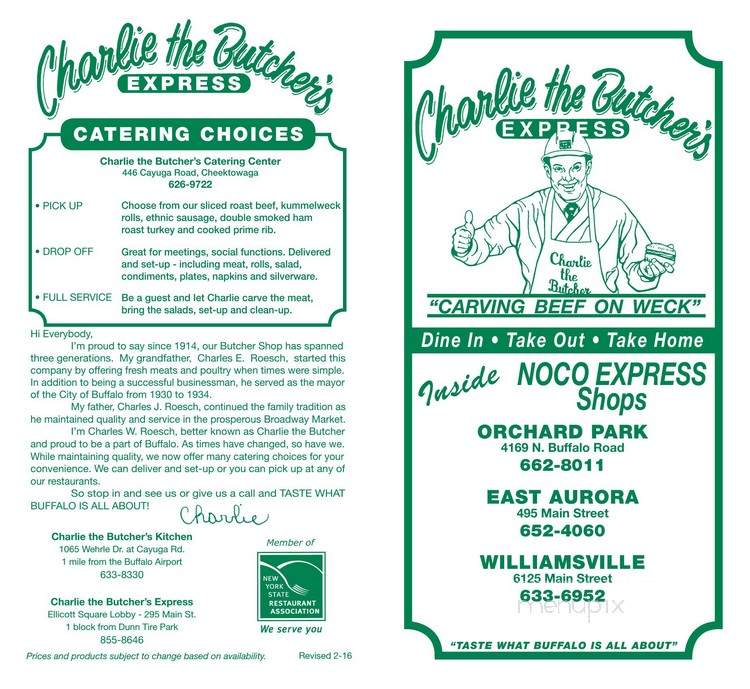 Charlie the Butcher's Kitchen - East Aurora, NY menu_pic