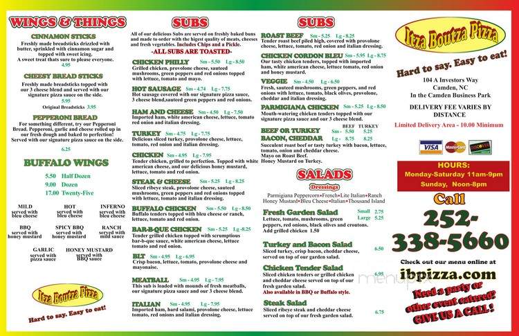 Itza Boutza Pizza - Camden, NC menu_pic