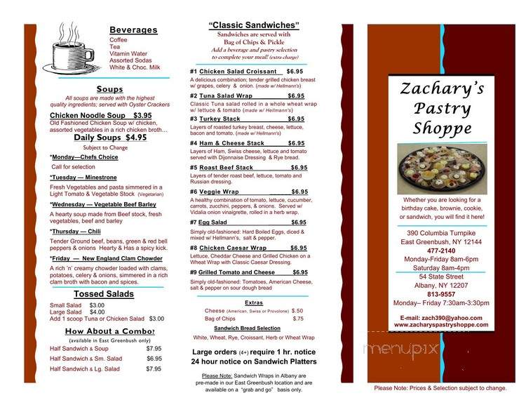 Zachary's Pastry Shop - Rensselaer, NY menu_pic