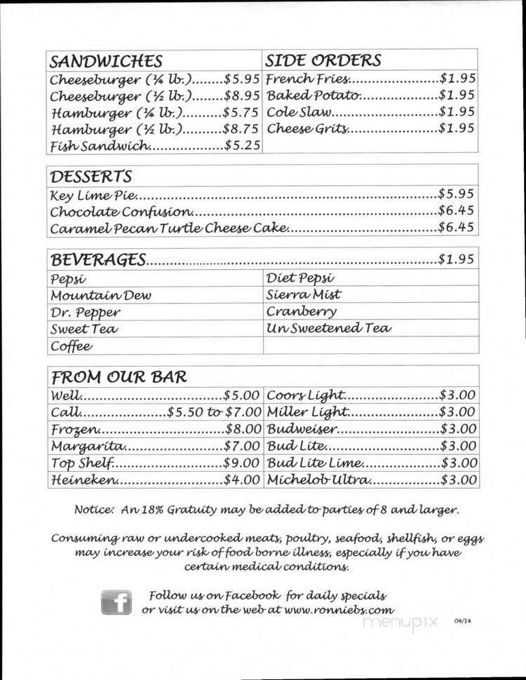 Ronnie B's Steak and Seafood - Port St Joe, FL menu_pic