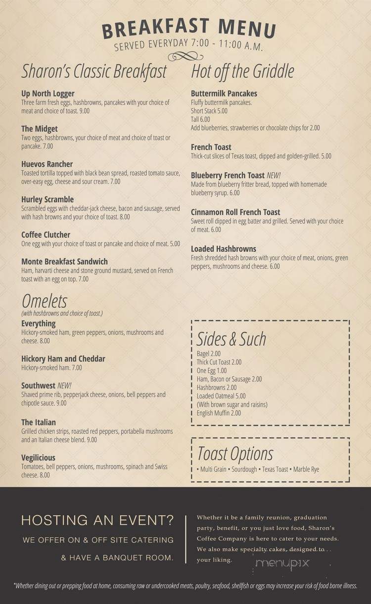 Sharon's Coffee Co - Hurley, WI menu_pic