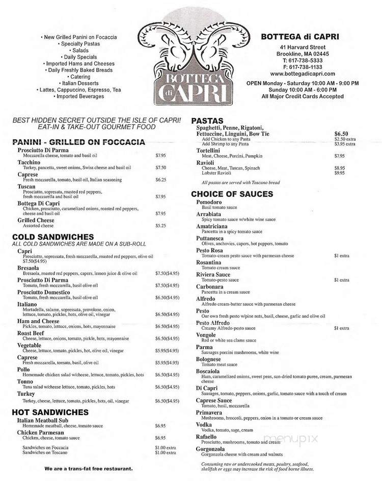 Bottega di Capri - Brookline, MA menu_pic