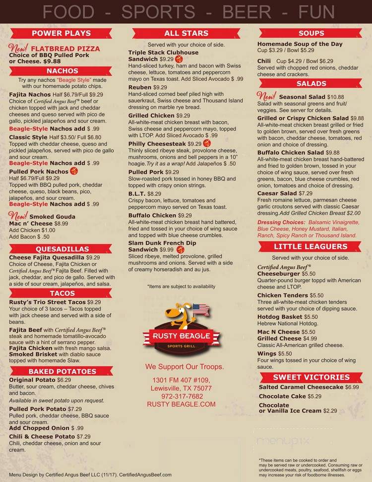 Rusty Beagle Sports Grill - Lewisville, TX menu_pic