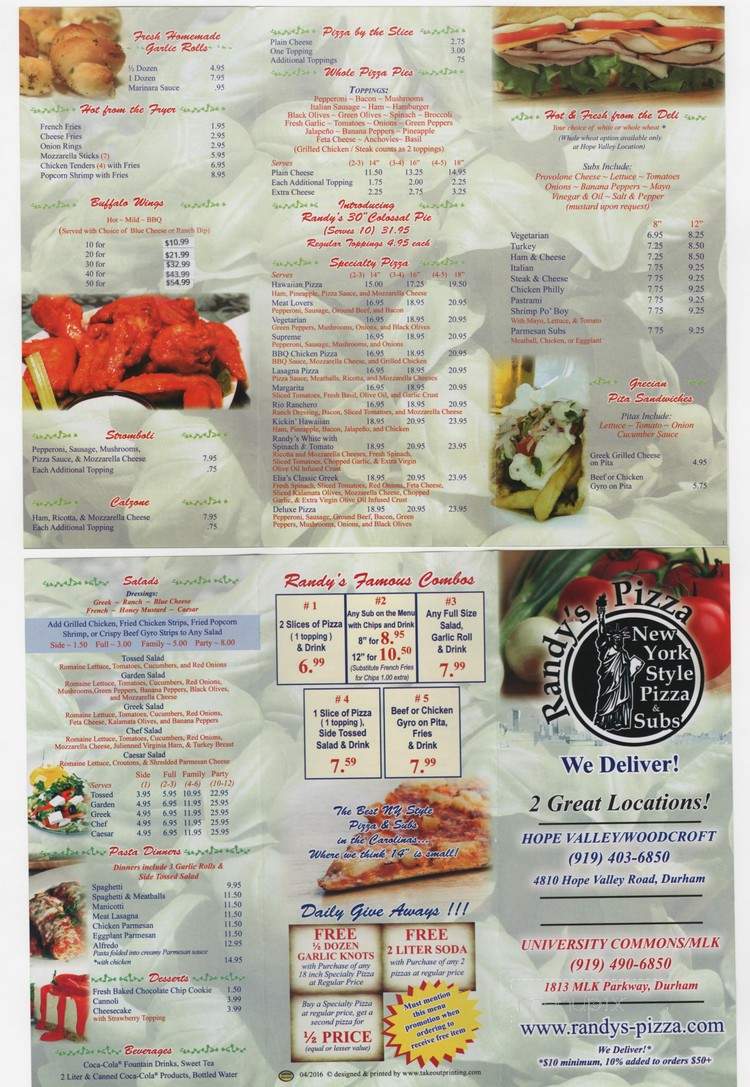 Randy's Pizza - Durham, NC menu_pic