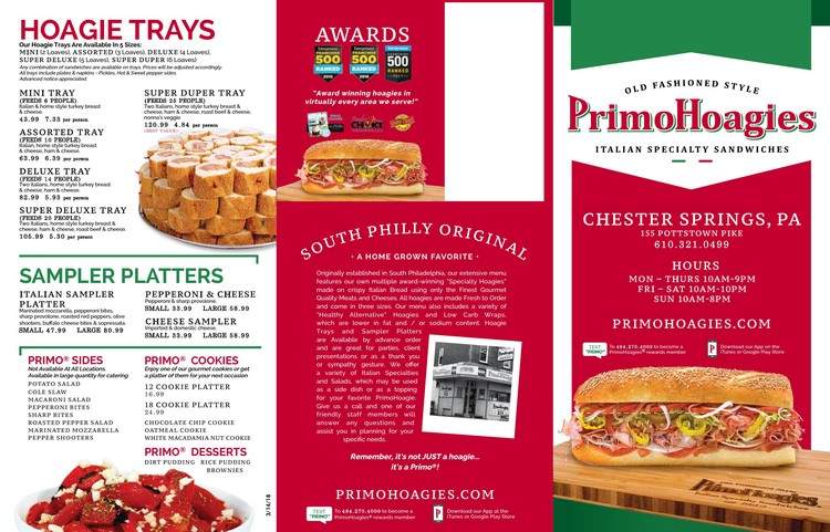 PrimoHoagies - Chester Springs, PA menu_pic